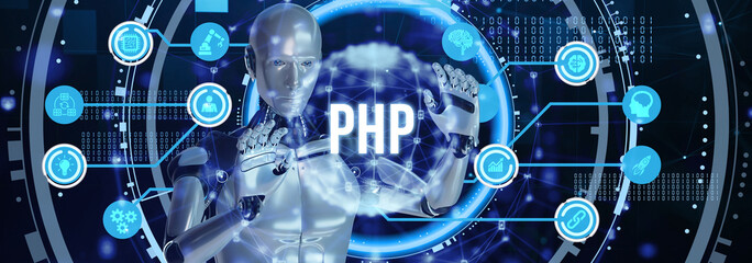 Business, Technology, Internet and network concept. PHP abbreviation. Modern technology concept. 3d illustration