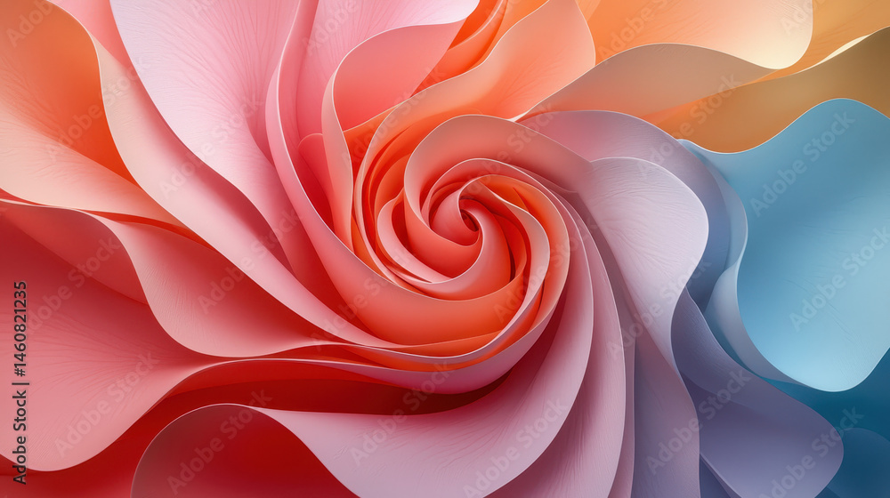 Poster realistic kaleidoscopic 4k background featu a side view of a 3d design with swirling waves of vibran