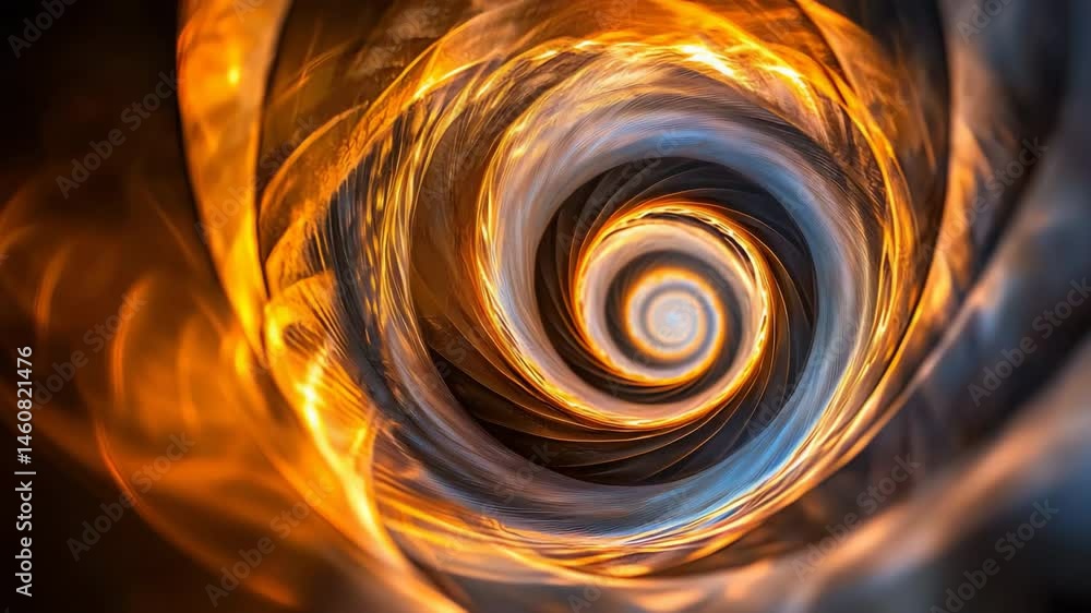 Poster mesmerizing spiral vortex with dynamic shapes and vibrant colors creating an enigmatic visual effect
