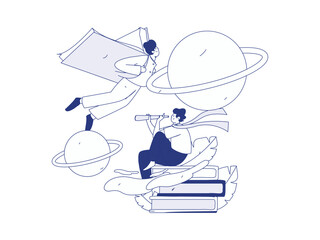 Character reading quietly vector concept operation hand drawn illustration
