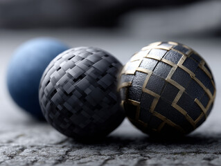 Modern Textured Spheres with Intricate Patterns on a Soft Focus Surface for Abstract Design and Background Use