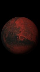 vertical view planet mars on dark background.
