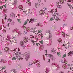 Abstract seamless floral pattern watercolor flowers creative allover design light pink background stock design new expert concept design fabric print design 