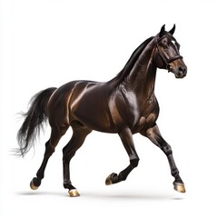 Obraz premium Majestic Black Horse Running with Grace and Elegance on White Background