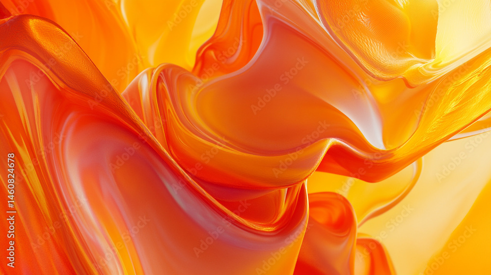 Poster abstract flowing design composed of smooth, wave-like forms in a gradient of warm colors, the smooth