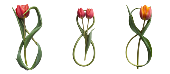 abstract tulips arranged in a figure eight on white background.