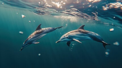 Obraz premium A cheerful dolphin swimming playfully through clear turquoise waters