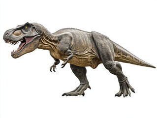 Obraz premium Tyrannosaurus Rex Roaring on White Background Studio Shot Full Body Dinosaur Prehistoric Predator Reptile Fossil Extinct Animal