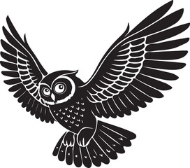 Flying owl Silhouette vector design with white background. 