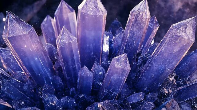 Cluster of raw blue crystals sparkling under ambient light in a mystic setting, Druse of raw blue crystals 3D render