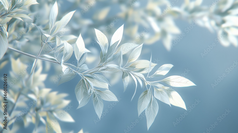 Poster a realistic 4k side angle view showcases 3d leaf formations in an ethereal, dreamlike style, creatin