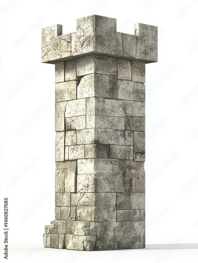 Poster stone tower section isolated on white background close up architectural detail medieval fortress str