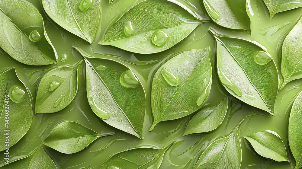 Poster realistic 4k 3d background showcasing a side angle view of vibrant green leaf patterns adorned with 