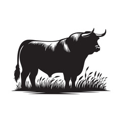 Black Angus cow Silhouette Vector Illustration White Background