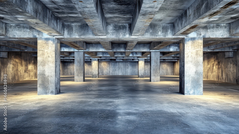 Aufkleber concrete structure interior perspective view of empty warehouse with pillars and beams in industrial