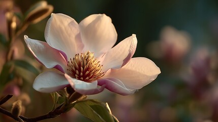 Magnolia bloom illuminated by the evening warmth