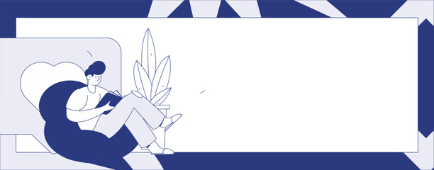 Obraz premium Character reading quietly vector concept operation hand drawn illustration 