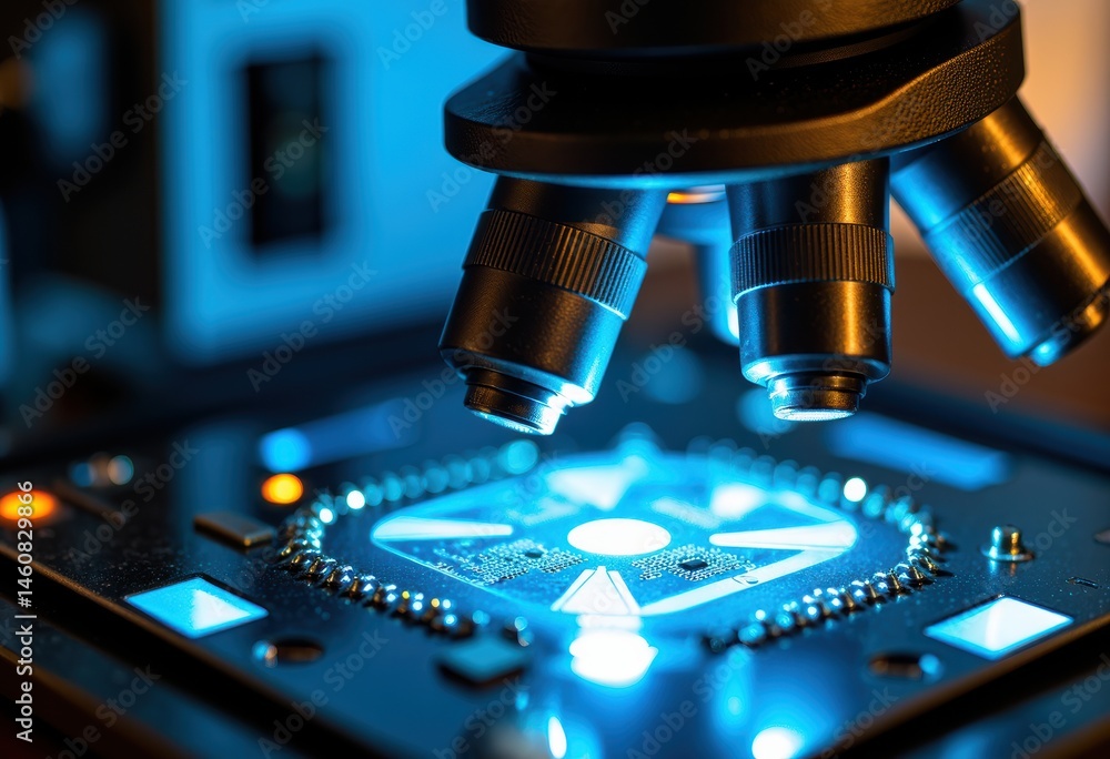 Poster close-up of a microscope revealing intricate details of a sample