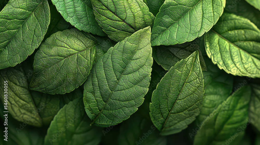 Poster lush green leaves form a realistic 3d pattern in a 4k background, creating a serene and vibrant natu