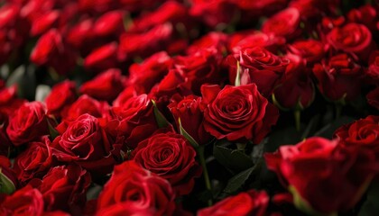 Lush red roses in a bouquet