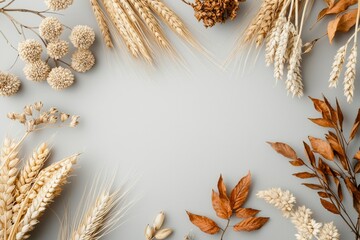 Dried botanicals frame on neutral background