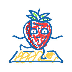 strawberries fruit fitness character icon doodle illustration