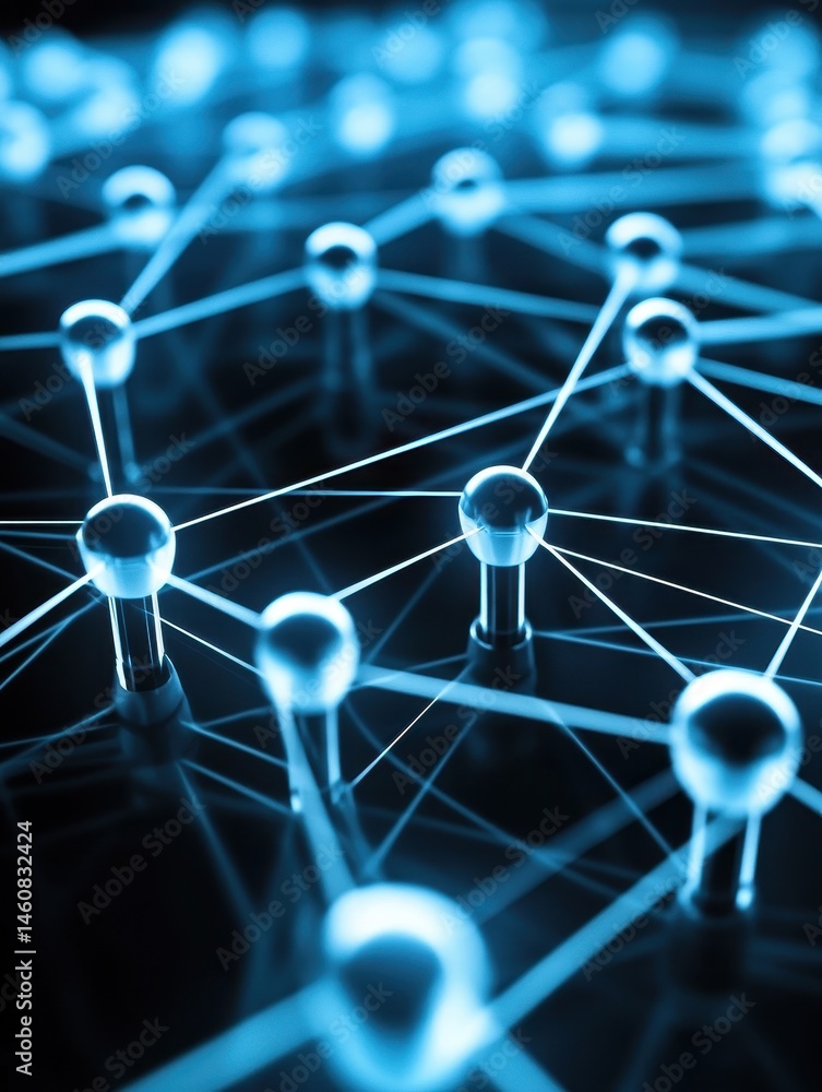 Poster Abstract Network Connection Illustrating Data Flow and Interconnectivity in Blue Tones Close Up Perspective