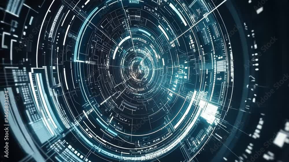 Poster futuristic advanced technology backdrop with glowing circular interface in a sci fi environment, sci