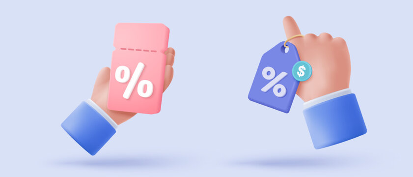 3d tag price icon for discount coupon of cash and future use online shopping. sales with an excellent offer for shopping, special offer promotion. 3d discount tags icon vector render illustration