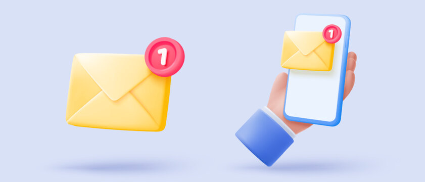 3d mail envelope icon with contact sheet on pastel background. Minimal email letter with letter paper read concept. 3d mail address with message icon vector render illustration