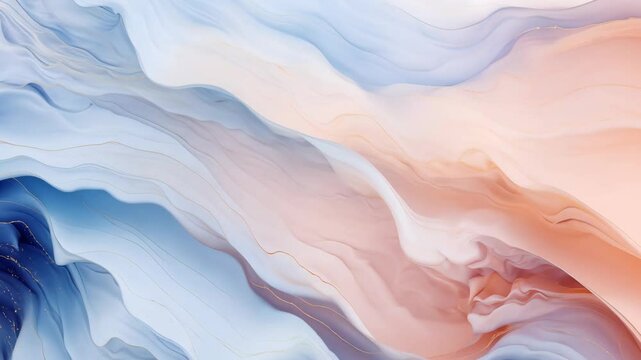 Gentle waves of blush and indigo colors blend together in this soothing abstract scene, accented by delicate gold veins