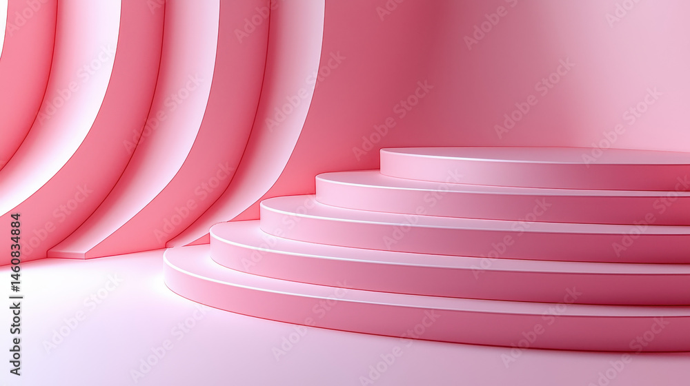 Poster minimalist 3d background with realistic light showcasing smooth pink surfaces and modern curves crea