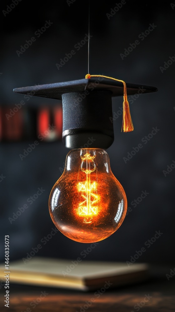 Aufkleber conceptual shot of a graduation cap atop a glowing light bulb symbolizing bright ideas and academic 