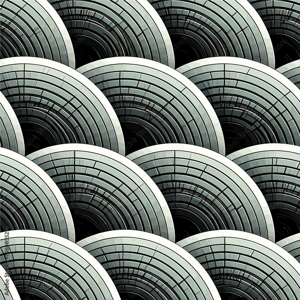 Poster abstract architectural pattern of overlapping metallic semicircles creates a captivating and modern 