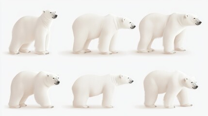 Fototapeta premium Polar bear animations, playful white bear in various poses, showcasing agility and charm, perfect for wildlife themes.
