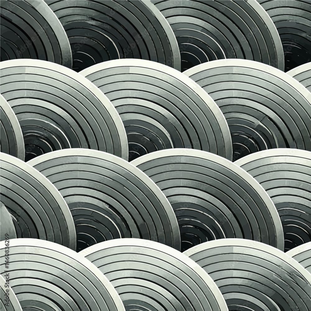 Poster abstract metallic pattern featuring overlapping concentric semi-circles for modern backgrounds and d