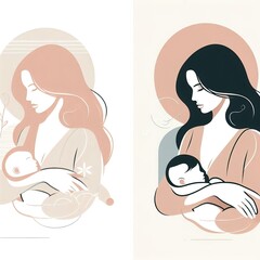 A minimalist and stylish digital illustration of a mother and child