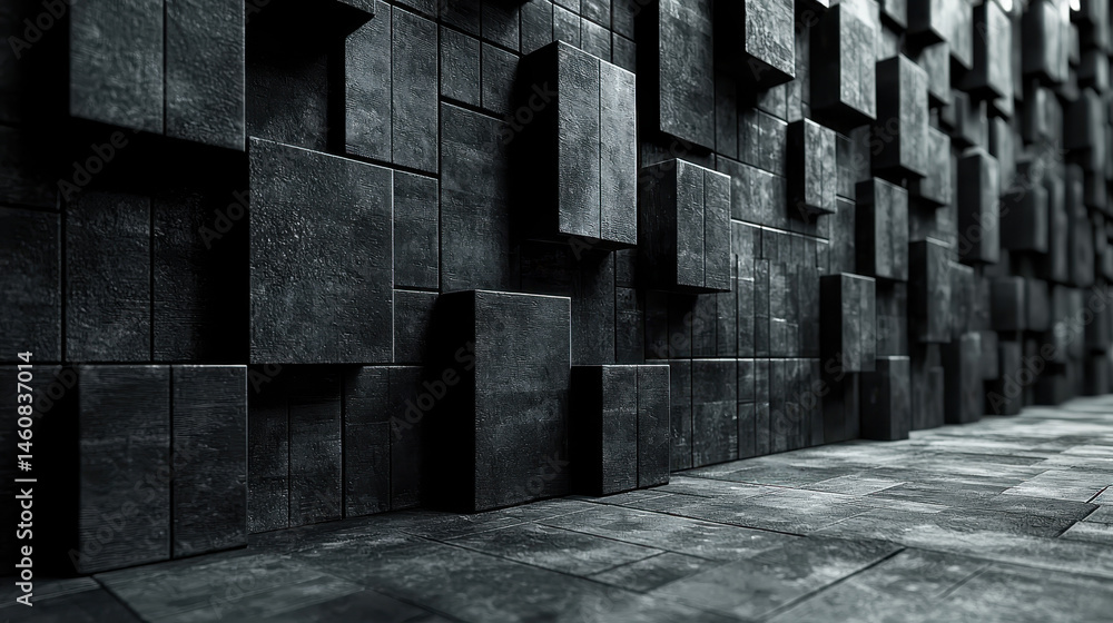 Poster a realistic 4k 3d background presents a rhythmic representation of music through textured cubic form