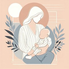 A minimalist and stylish digital illustration of a mother and child