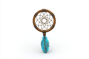 Obraz premium Dreamcatcher close up on white background studio shot spiritual object native american culture art
