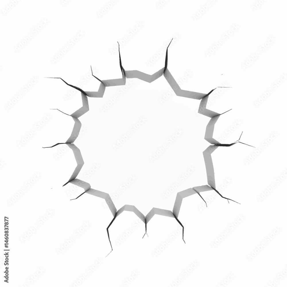 Aufkleber circular crack on white surface background for creative design element and artistic presentation wit