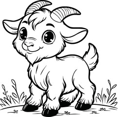 black and white line art vector cartoon goat isolated for coloring page