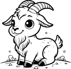 black and white line art vector cartoon goat isolated for coloring page