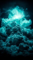 Dramatic turquoise storm clouds with lightning