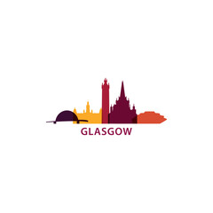 UK Scotland, Glasgow cityscape, skyline, city panorama vector flat logo, icon. United Kingdom townscape emblem concept with landmarks and building silhouettes