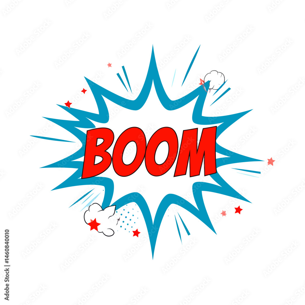 Poster comic explosion with boom text in retro style featuring dynamic design and vibrant colors for graphi
