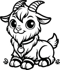 black and white line art vector cartoon goat isolated for coloring page