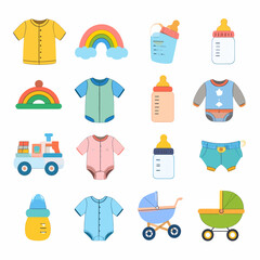 Cute baby accessories and clothes collection vector illustration for baby shower invitations and nursery decor designs