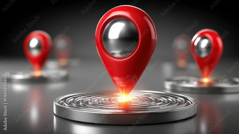 Poster red location pins gps map markers navigation app minimalist design