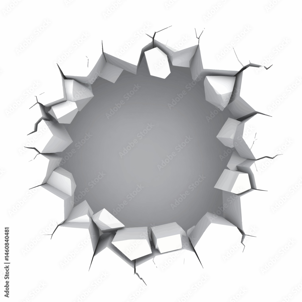 Aufkleber dramatic breakthrough effect creating a hole in a white solid surface for graphic design and creativ